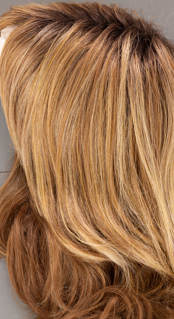 Golden Nutmeg Rooted - Golden Blonde Blended with a Dark Auburn Nape and Dark Brown Roots
