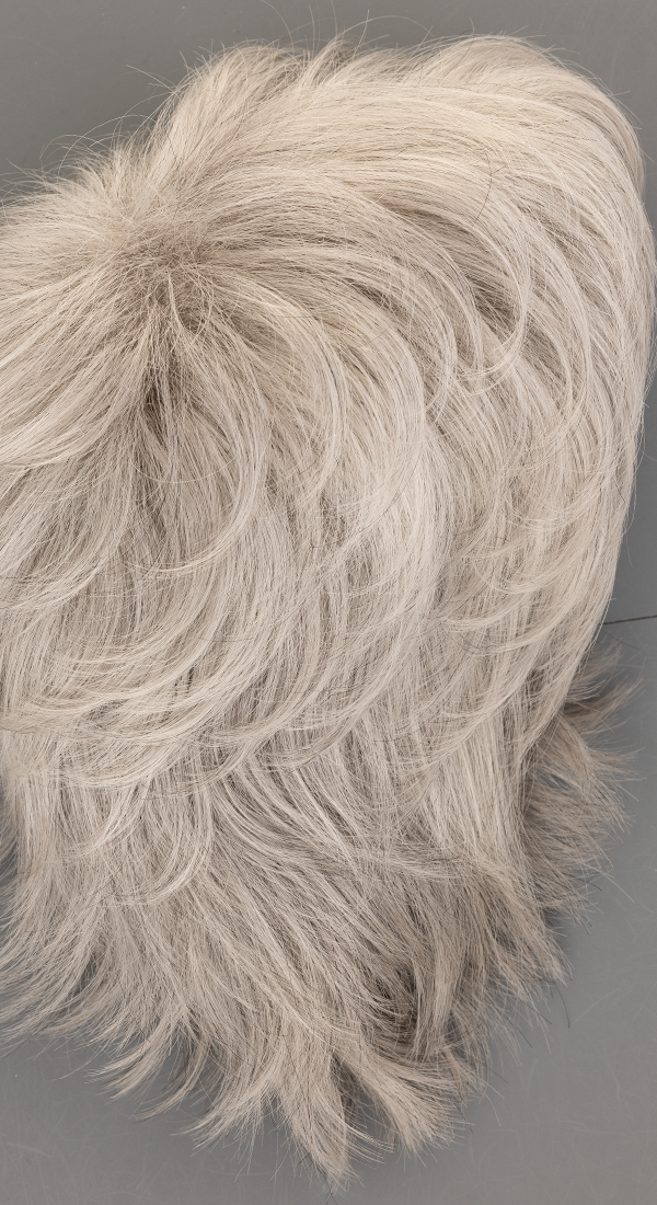 Silver Mink - Platinum Blond Top with very little Grey Progressing to Platinum Blonde Nape with more Grey.