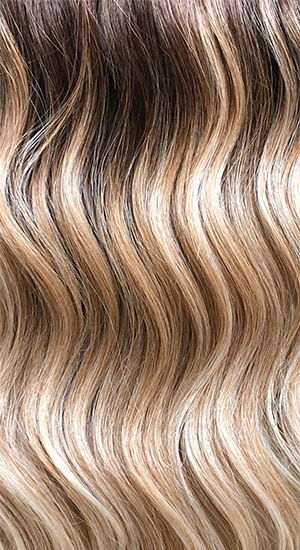 Peach Bellini - Light Golden Blond and Strawberry Blonde Blended with Dark Brown Roots