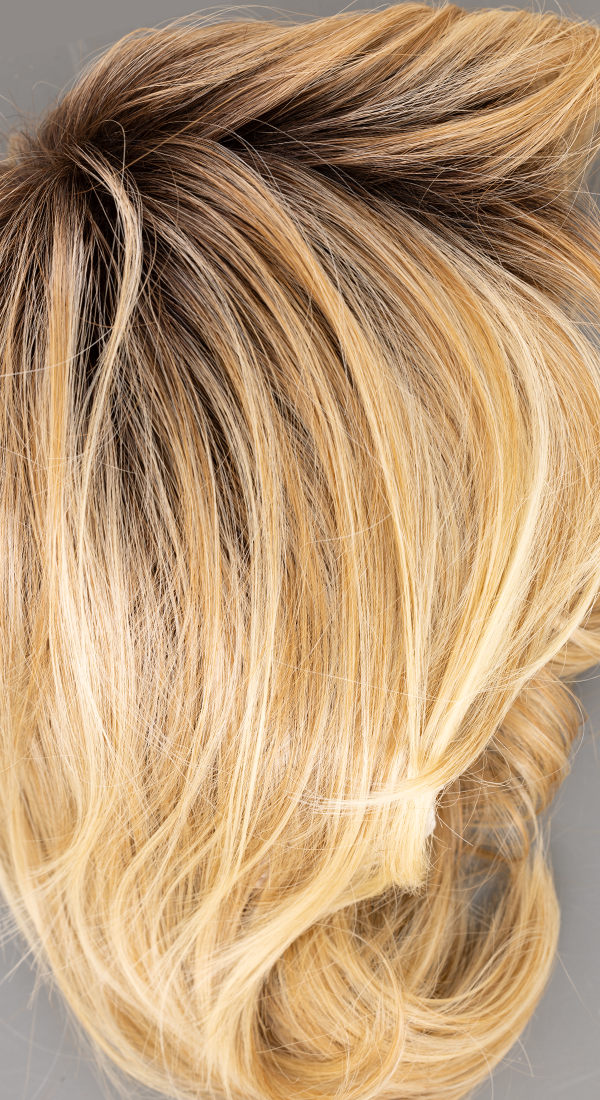 Medium Blonde - Medium Strawberry Blond with Light Blond Highlights and Dark Brown Roots