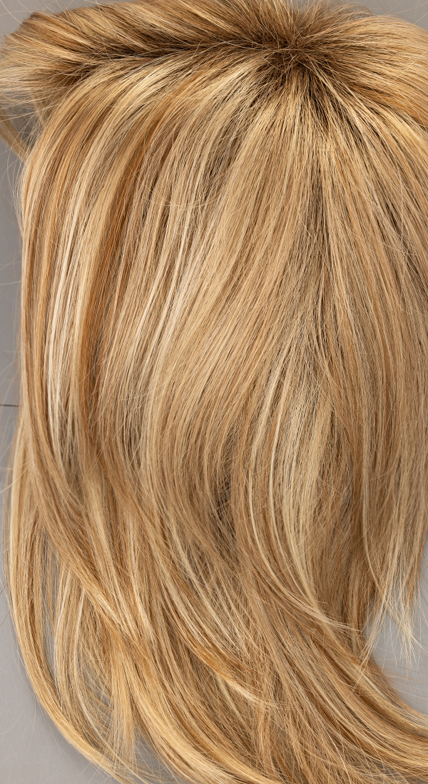 Sugar Cane R - Medium Golden Blond Blended with Light Blond Highlights and Strawberry Blond Underlights with Dark Roots (+$5.00)